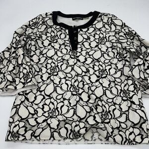 KARL LAGERFELD black white lace crochet knit lined ruffle sleeves shirt blouse S